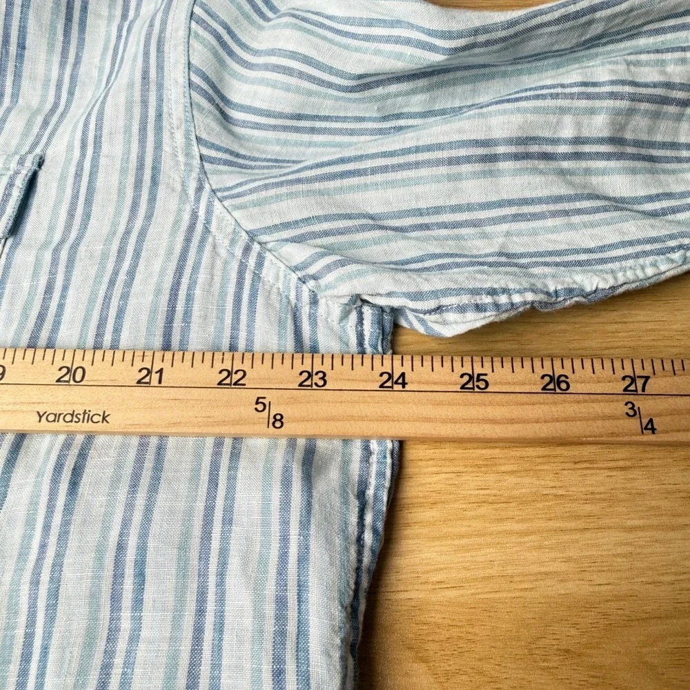 Banana Republic Mens Linen Button Down Shirt XL Blue Striped Coastal Nautical